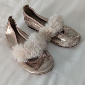 Gold Metallic Flats with Faux Fur
